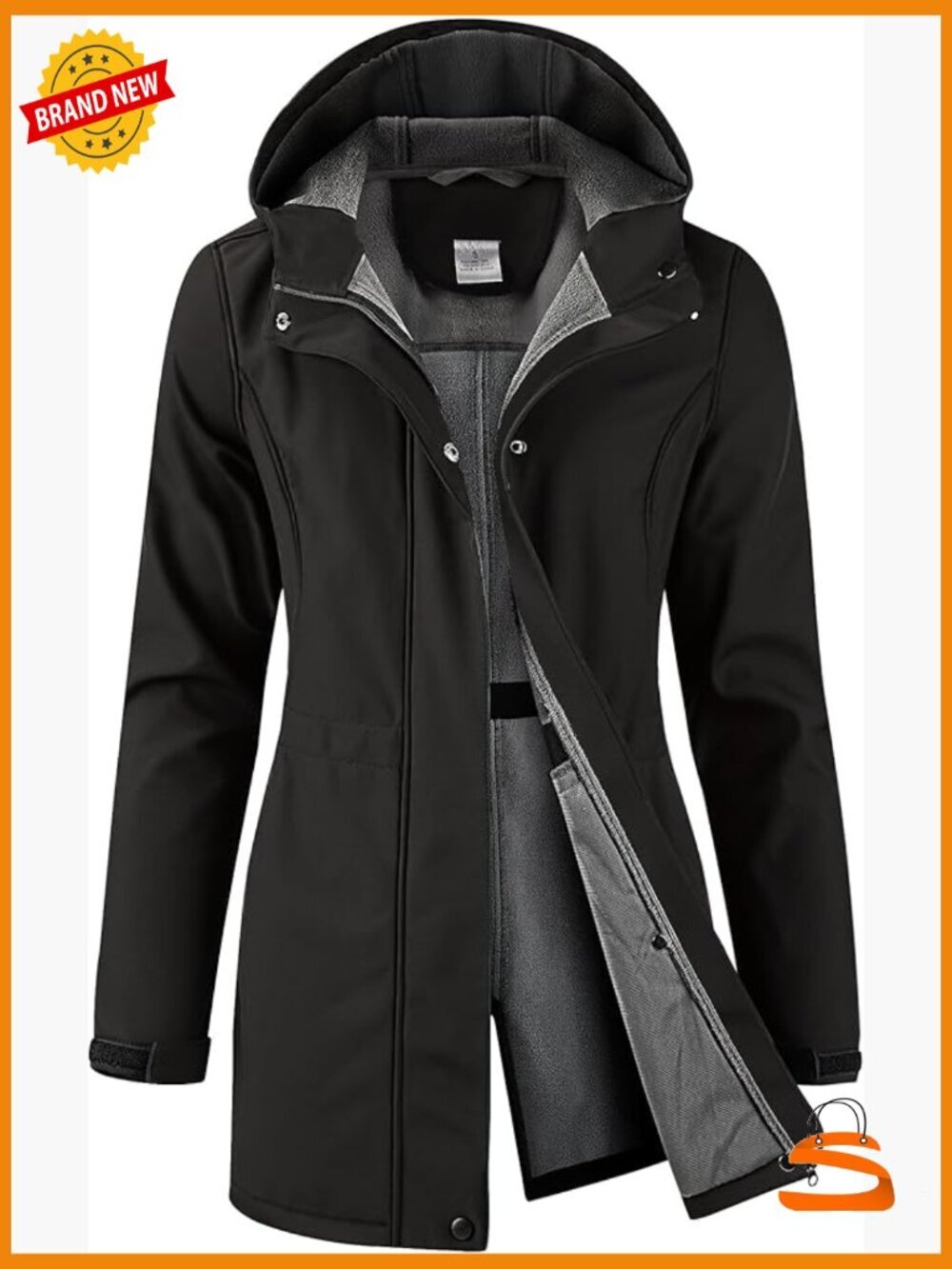 Waterproof Fleece Lined Long Rain Jacket Hooded Lightweight Windbreaker